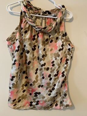 Signature by Larry Levine Pink, Taupe & Black Abstract Twist-Neck Camisole
